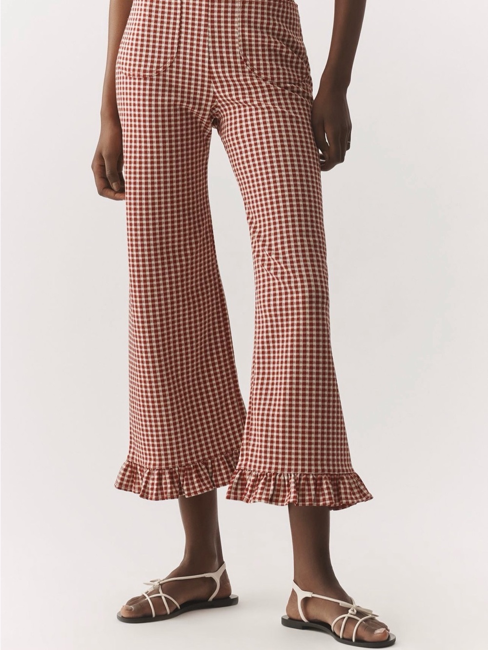 NWT Anthropologie Maeve the Colette Women's Red Gingham Ruffle Hem Pants Size 33 - Picture 2 of 9